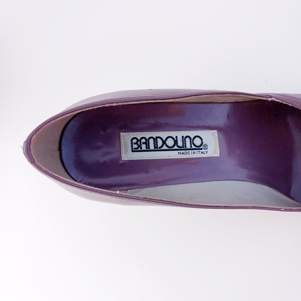 VINTAGE ITALIAN LEATHER Purple Plum Peep-Toe Heels Size 6 - Picture 4 of 10